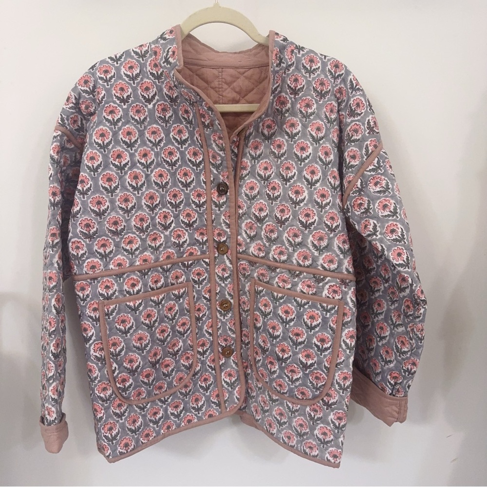 Indian Cotton Quilted Jacket｜Handcrafted Floral Print｜Lightweight Jacket